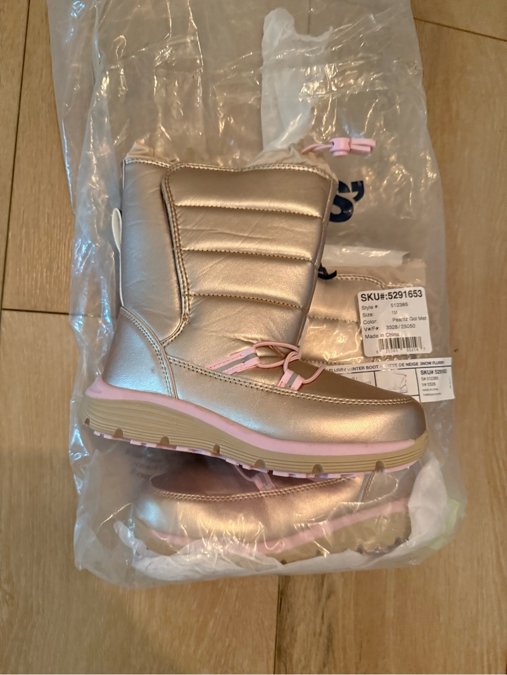 Lands' End Metallic Rose Gold & Pink Kids Snow Boots